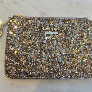 Kate Spade NY Laurel Way Bitsy Gunmetal Glitter Coin Pouch, NWT